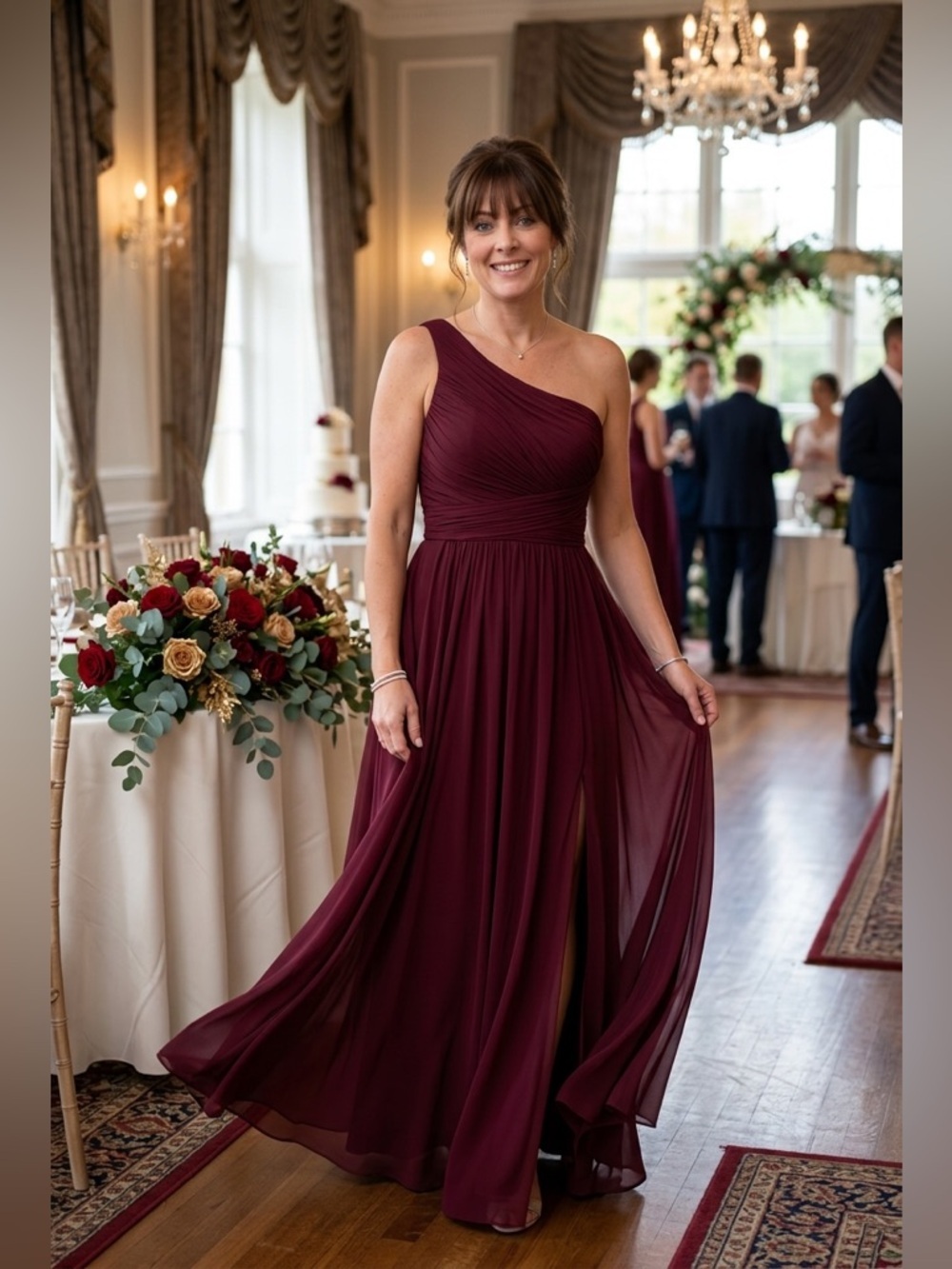 David’s Bridal One-Shoulder Pleated Merlot Dress Size 6 CLASS/STYLE: 27140089